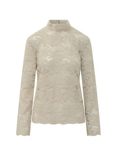 Le Sully Studio Lace High-neck Blouse In Gray