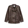 Le Sully Studio Chocolate Brown Vintage Faux Leather Viktor Biker Jacket In Brown