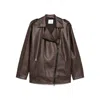Le Sully Studio Chocolate Brown Vintage Faux Leather Viktor Biker Jacket In Brown