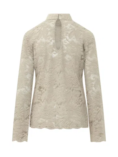 Le Sully Studio Leisure Studio Lace-trim Shirt In Panna