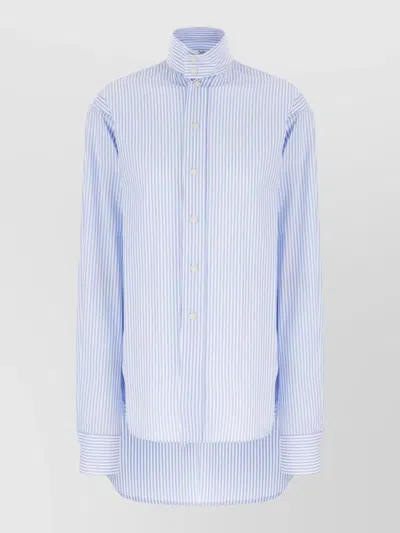 Le Sully Studio Long Sleeve Striped Shirt Button Cuffs Collar In Blue