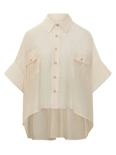 Le Sully Studio Luxe Studio Mini Over Shirt With Pocket In Panna