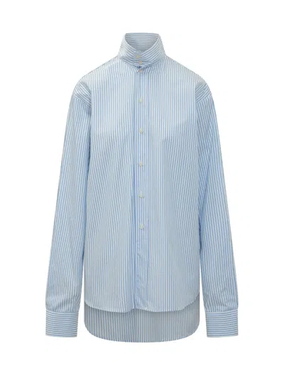 Le Sully Studio Mini Striped Studio Shirt With Neck Corset In Azzurro