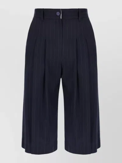 Le Sully Studio Pinstripe Bermuda Shorts Belt Loops Pleats In Blue