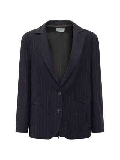 Le Sully Studio Pinstripe Button Jacket In Blue