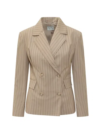Le Sully Studio Pinstripe Double-breasted Jacket In Neutral
