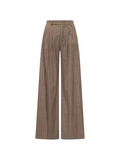 Le Sully Studio Pinstripe Pleated Trousers In Brown