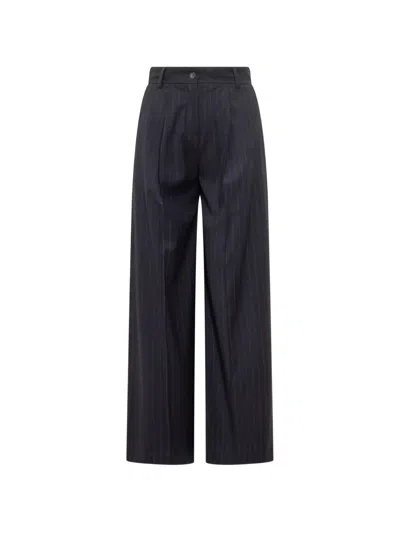Le Sully Studio Pinstripe Straight Trousers In Blue