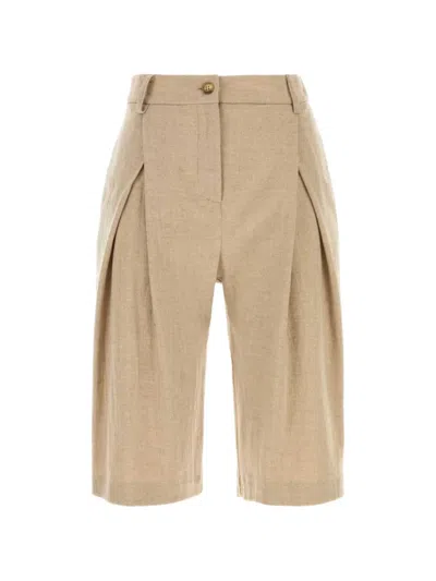 Le Sully Studio Pleated Wool Shorts In Brown