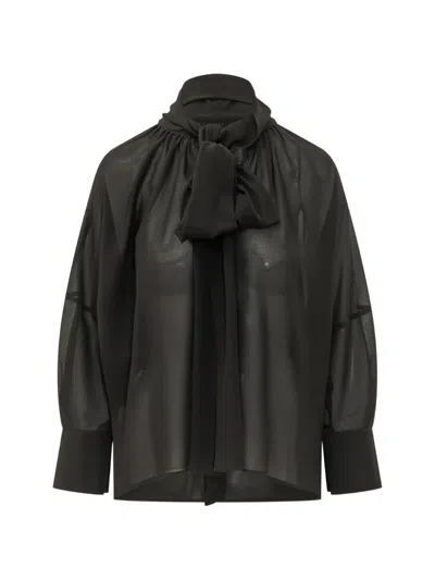 Le Sully Studio Pussy-bow Semi-sheer Blouse In Black