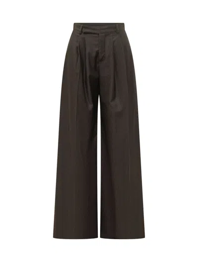 Le Sully Studio Relaxed Wool-blend Trousers With Pin Tuck Detail In Brown