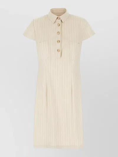 Le Sully Studio Short Sleeve Dress Striped Pattern Pockets In Neutral