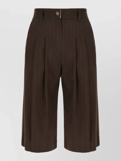 Le Sully Studio Stretch Polyester Bermuda Shorts Striped Pleated In Brown
