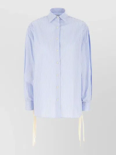 Le Sully Studio Striped Shirt Long Sleeves Collared Neck Ribbon In Blue