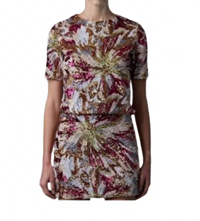 Le Superbe Abstract Floral Sequin Top In Sequins In Multi