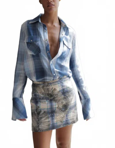 Le Superbe Andre Palms Mini Skirt In Leaves Shine Blue