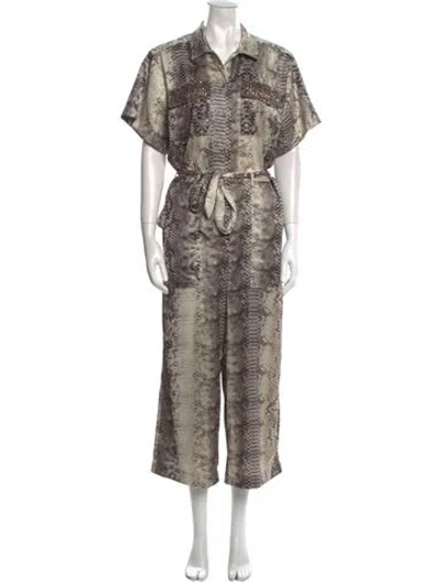 Pre-owned Le Superbe Animal Print V-neck Jumpsuit In Neutral