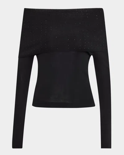 LE SUPERBE AURA EMBELLISHED OFF-THE-SHOULDER SWEATER