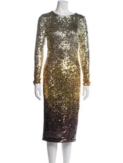 Pre-owned Le Superbe Bateau Neckline Midi Length Dress W/ Tags In Gold