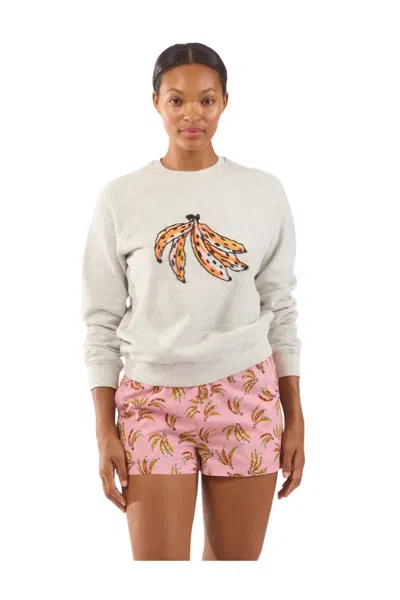 Le Superbe Beaded Bananas Sweatshirt In Heather Gray In White