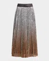 Le Superbe Belinda Pleated Sequined Midi Skirt In Matte Metals