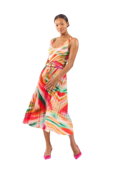 Le Superbe Bold Pleated Skirt In Swirl In Multi