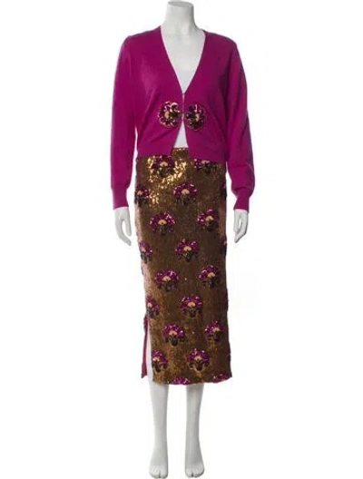 Pre-owned Le Superbe Cashmere Floral Print Skirt Set In Brown