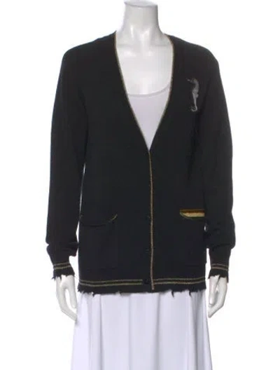 Pre-owned Le Superbe Cashmere Plunge Neckline Sweater In Black