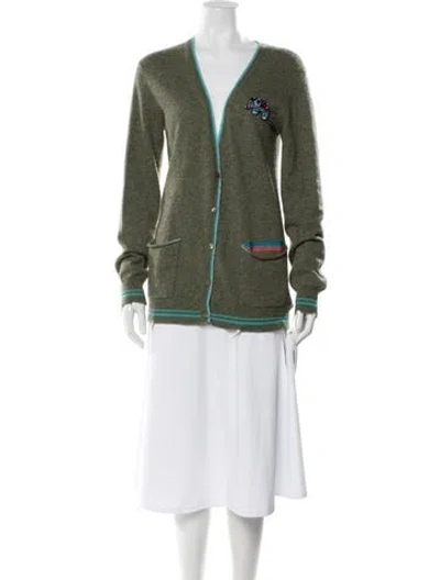 Pre-owned Le Superbe Cashmere V-neck Sweater In Green