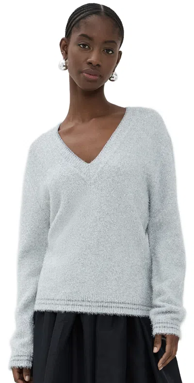 Le Superbe Celestial Knit V Neck Sweater Silver Tinsel