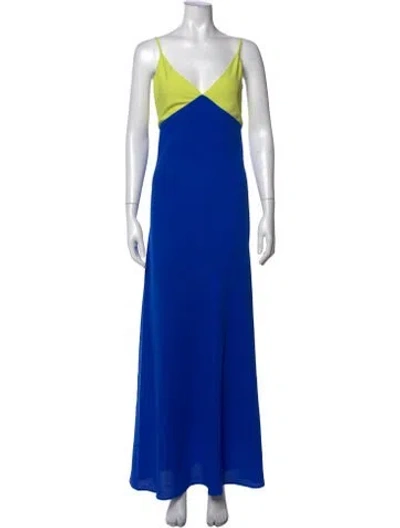 Pre-owned Le Superbe Colorblock Pattern Long Dress In Blue
