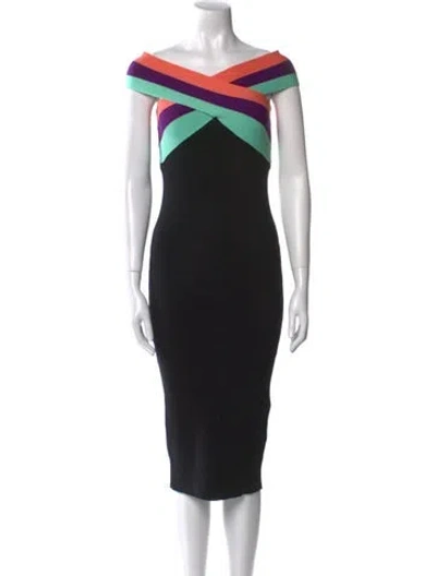 Pre-owned Le Superbe Colorblock Pattern Midi Length Dress In Black