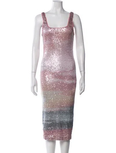 Pre-owned Le Superbe Colorblock Pattern Midi Length Dress W/ Tags In Pink