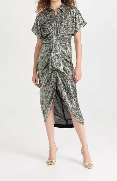 Le Superbe Extra Miko Sequin Midi Shirtdress In Silver