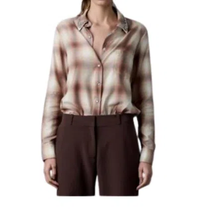 Le Superbe Fancy Grandad Shirt In Grandad Plaid In Brown