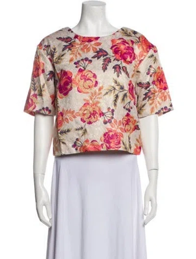 Pre-owned Le Superbe Floral Print Bateau Neckline Crop Top