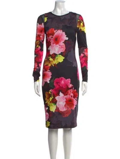 Pre-owned Le Superbe Floral Print Knee-length Dress In Black