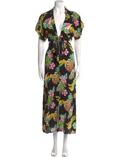 Pre-owned Le Superbe Floral Print Long Dress In Black