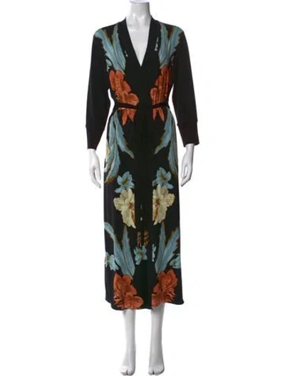 Pre-owned Le Superbe Floral Print Long Dress In Black