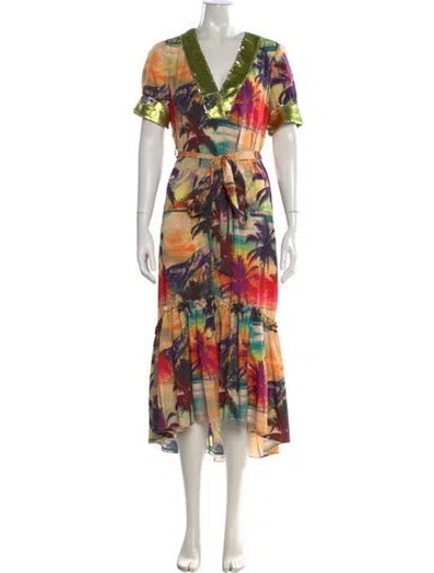 Pre-owned Le Superbe Floral Print Long Dress In Orange