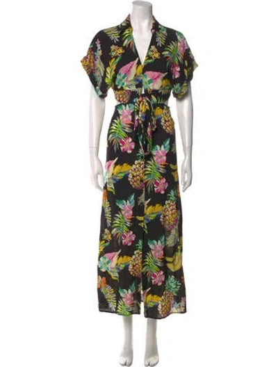 Pre-owned Le Superbe Floral Print Long Dress W/ Tags In Black