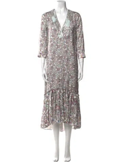 Pre-owned Le Superbe Floral Print Midi Length Dress In Gray