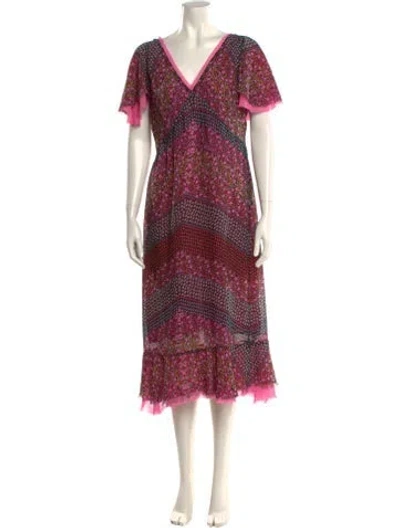 Pre-owned Le Superbe Floral Print Midi Length Dress In Pink