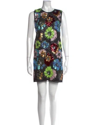 Pre-owned Le Superbe Floral Print Mini Dress In Black
