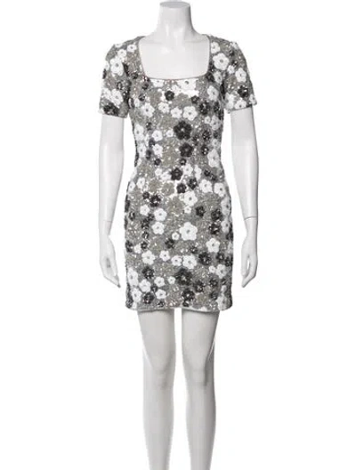 Pre-owned Le Superbe Floral Print Mini Dress W/ Tags In Metallic/silver