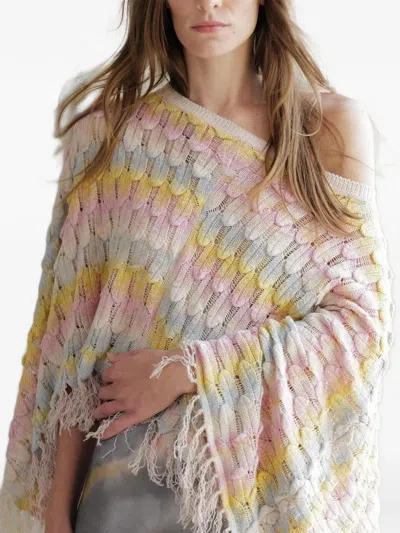Le Superbe Gaban Fringed Poncho In Multi