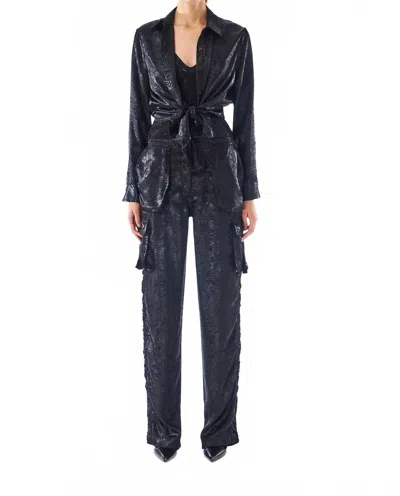 Le Superbe Glistening Button Front Shirt In Midnight Black In Blue