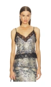 Le Superbe Glossy Snake Lace Cami Top In Gray