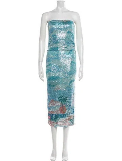 Pre-owned Le Superbe Graphic Print Midi Length Dress In Blue