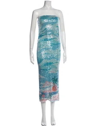 Pre-owned Le Superbe Graphic Print Midi Length Dress In Blue